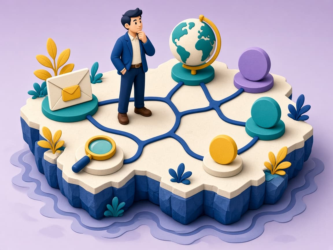 Cartoon of a marketer connecting digital channels