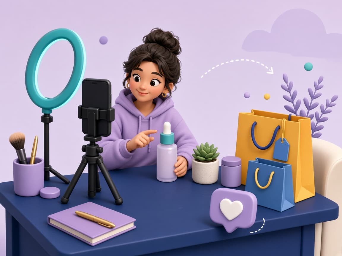 Cartoon of a creator filming a product for social shopping